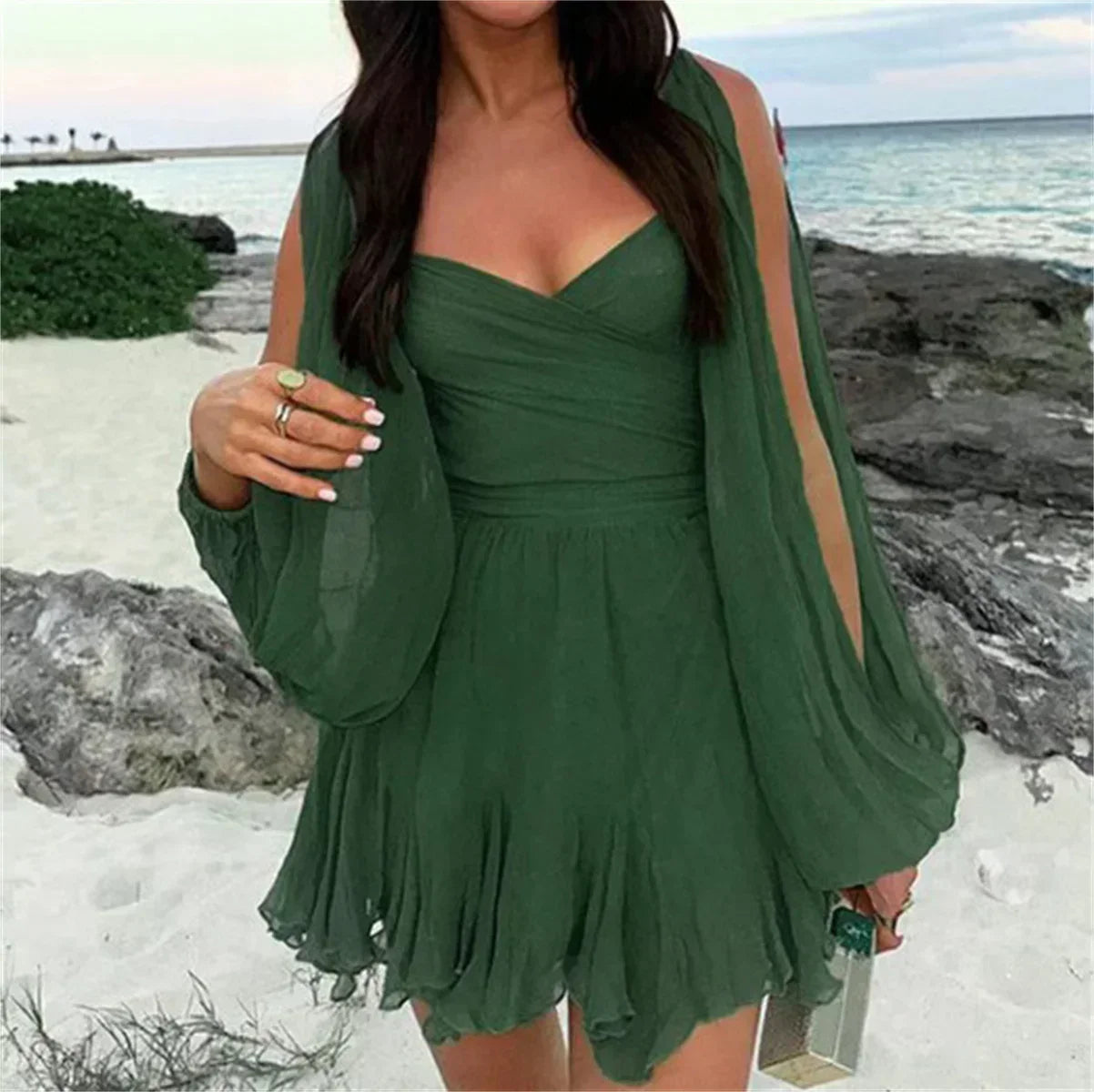 V-neck off-the-shoulder Dress