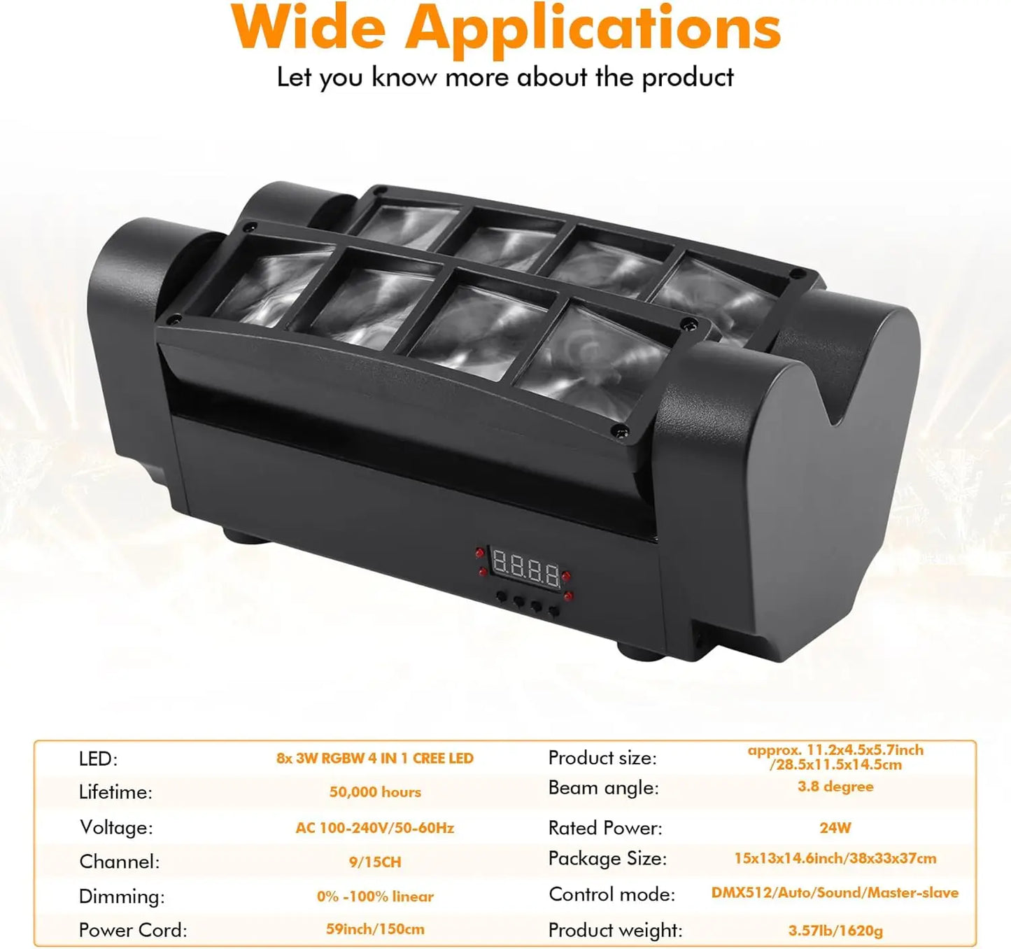 8 Beam Stage Lights with Sound Activated and DMX Moving Head