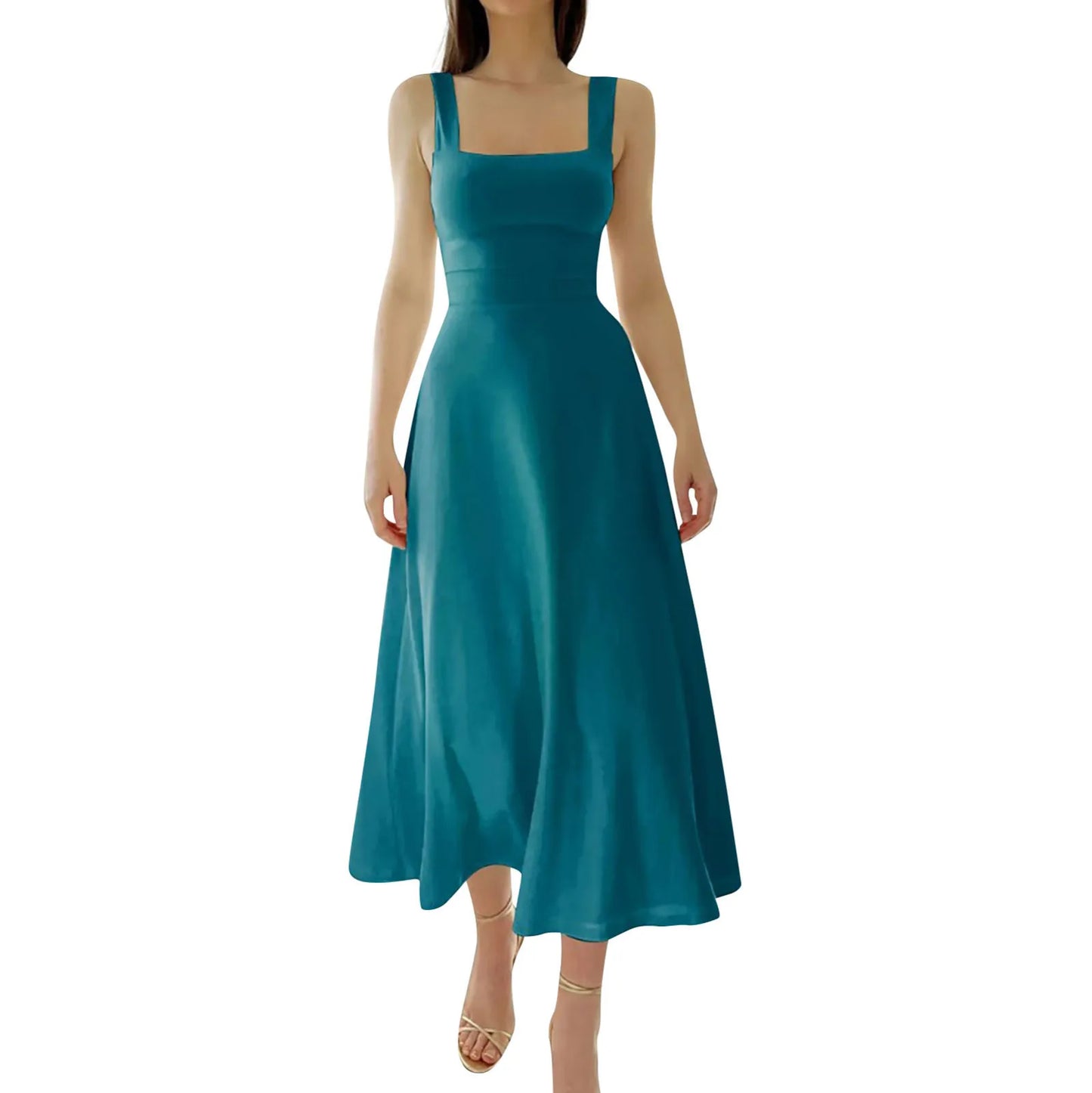 NEW WOMEN'S THICK STRAPS MIDI DRESS