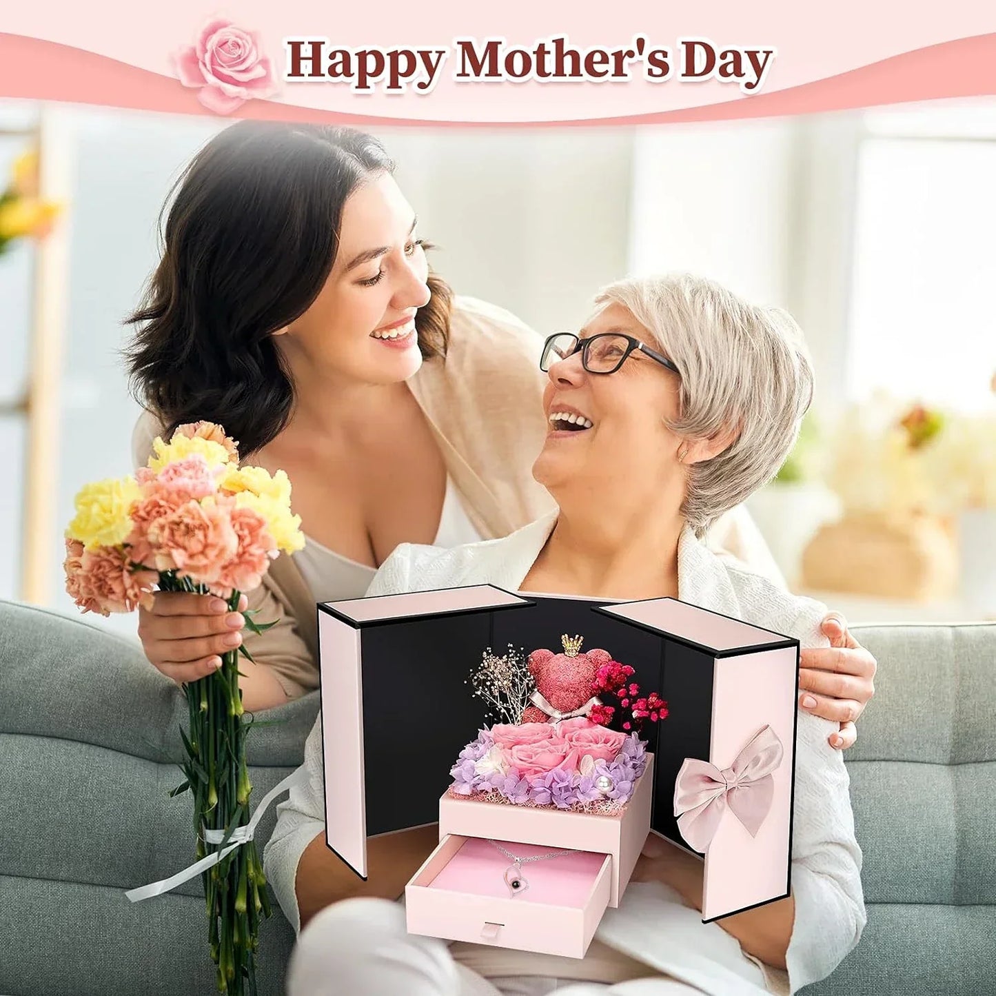 Double-door Preserved Flower Gift Box With Necklace