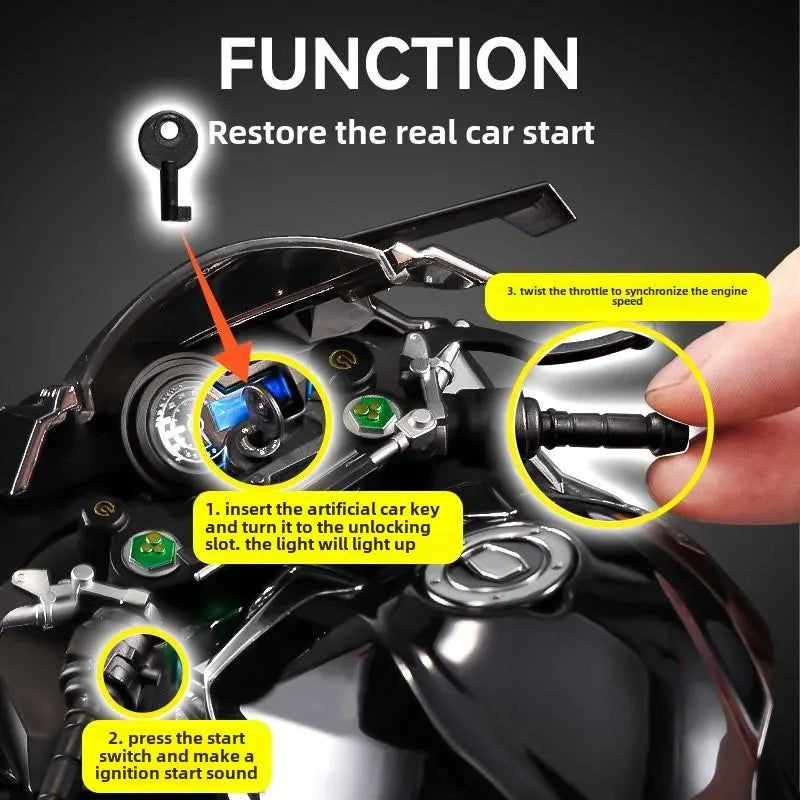 H2R Motorcycle Model With Engine Startup, Throttle Control, And Exhaust Spray Simulation, Die-Cast Bike, Ideal Gift For Men