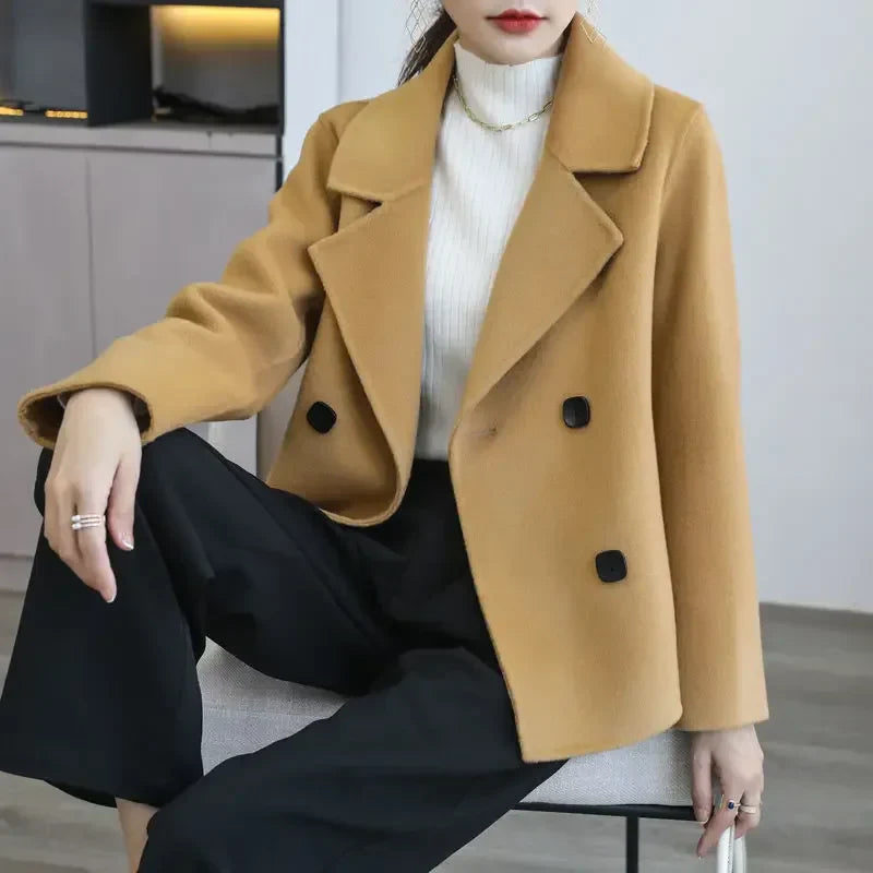 Women's Lapel Button Patchwork Sleeve Casual Coat with Two Pockets on the Sides