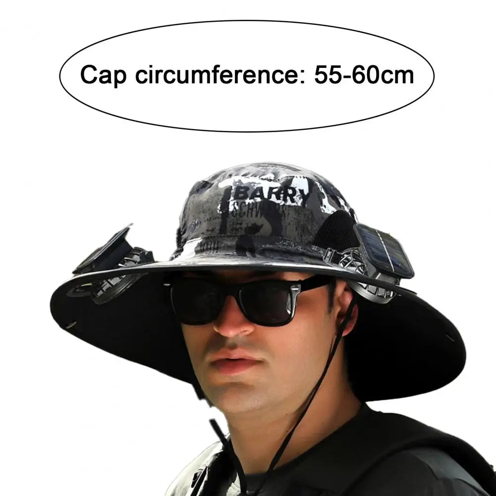 Wide Brim Solar Fan Outdoor Fishing Hat-Solar & USB Charging