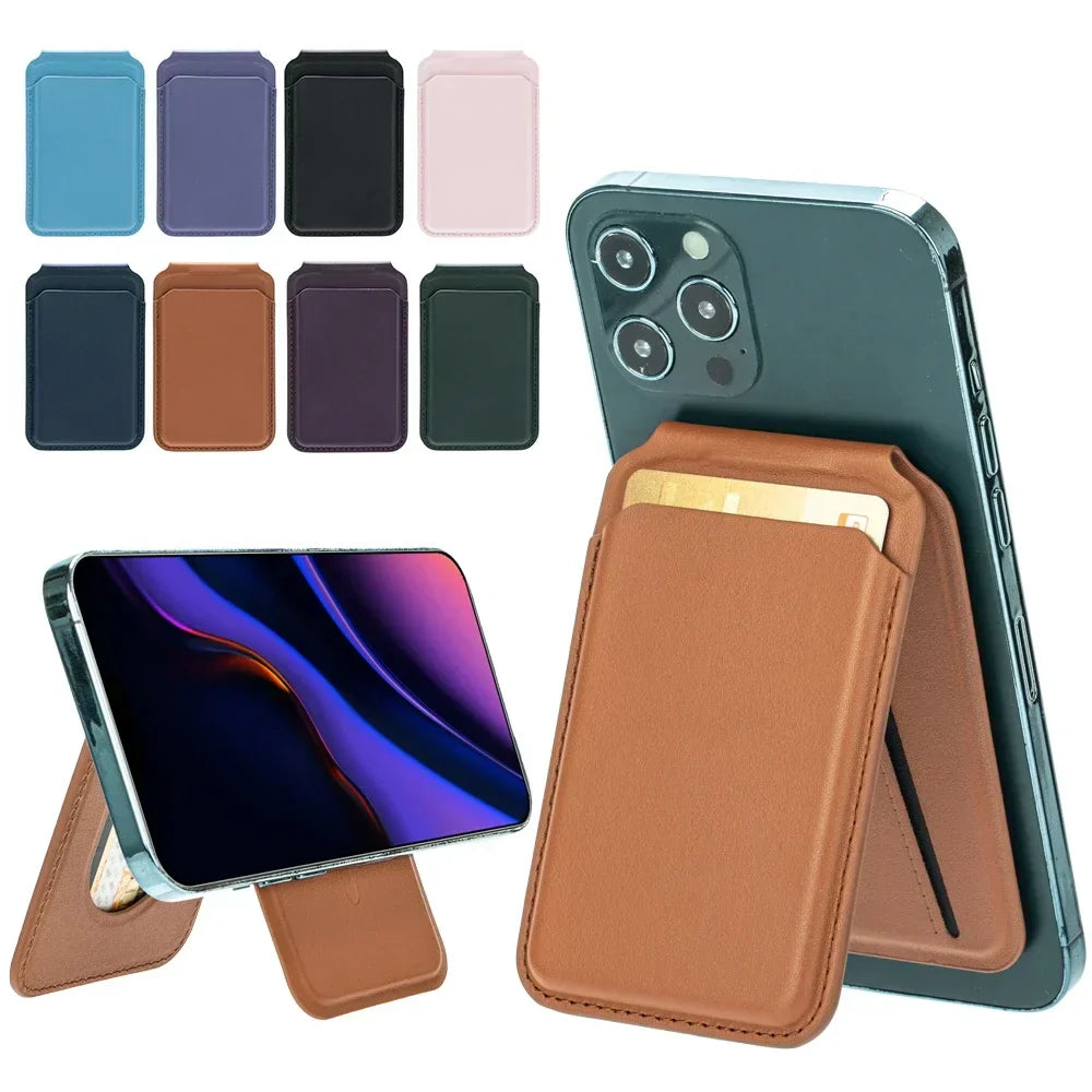 Vegan-Leather Magnetic Wallet Stand