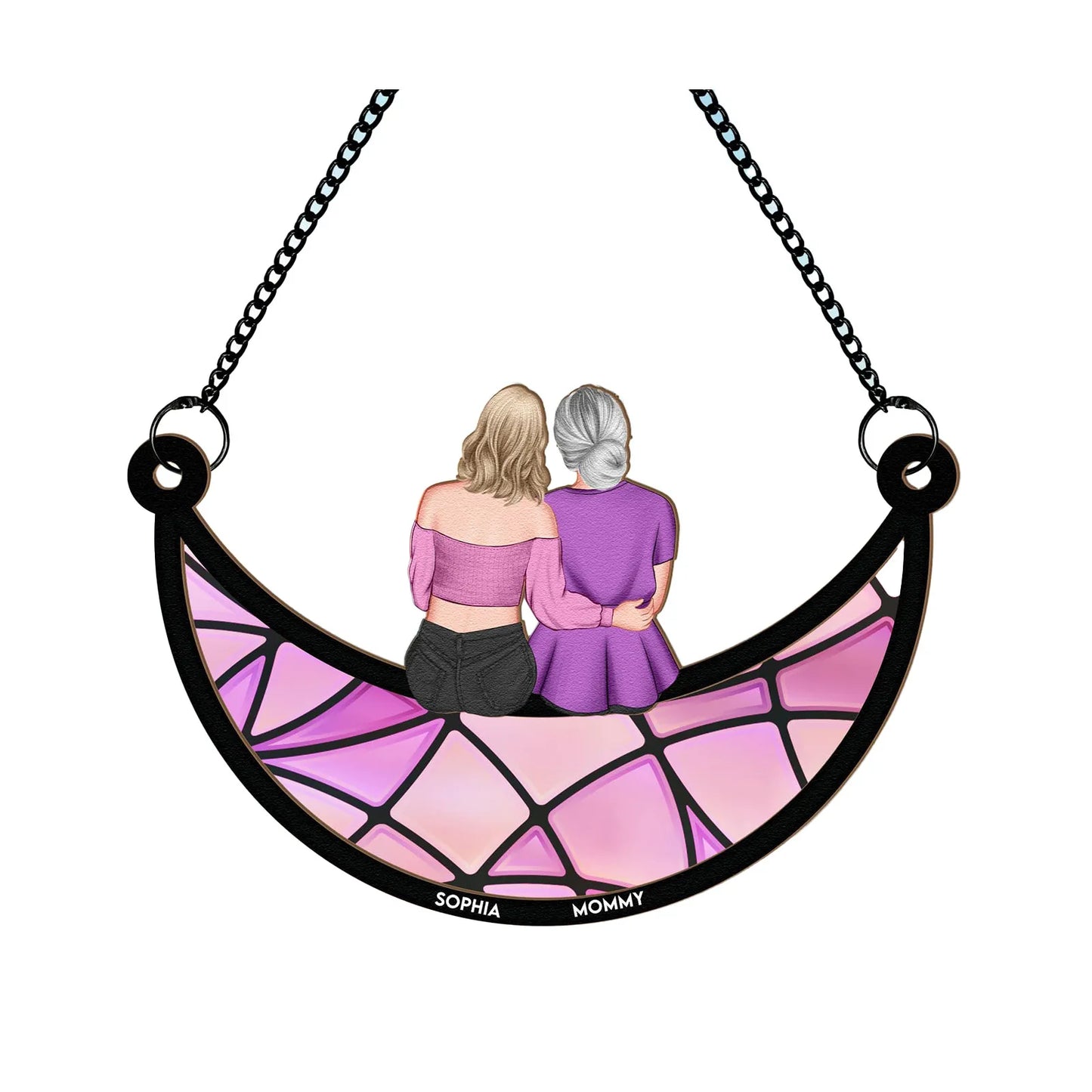 Friends Sitting On The Moon - Personalized Window Hanging Suncatcher Ornament