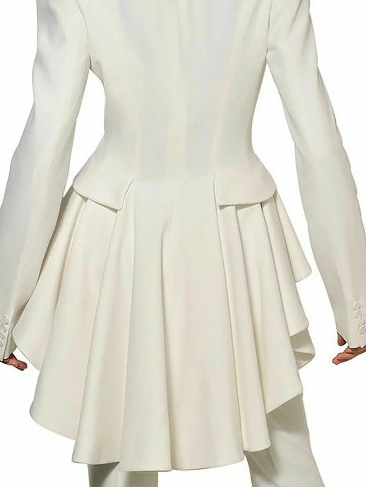 Elegant White Tailored Blazer Dress with Ruffle Detail