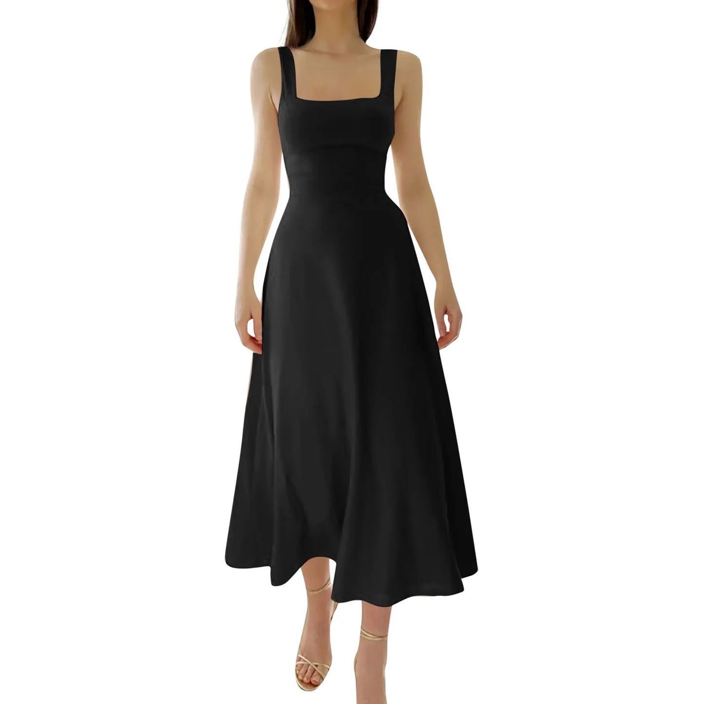 NEW WOMEN'S THICK STRAPS MIDI DRESS