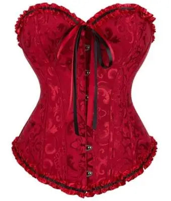 Women's Lacing Corset Top Satin Floral Boned Overbust Body Shaper Bustier