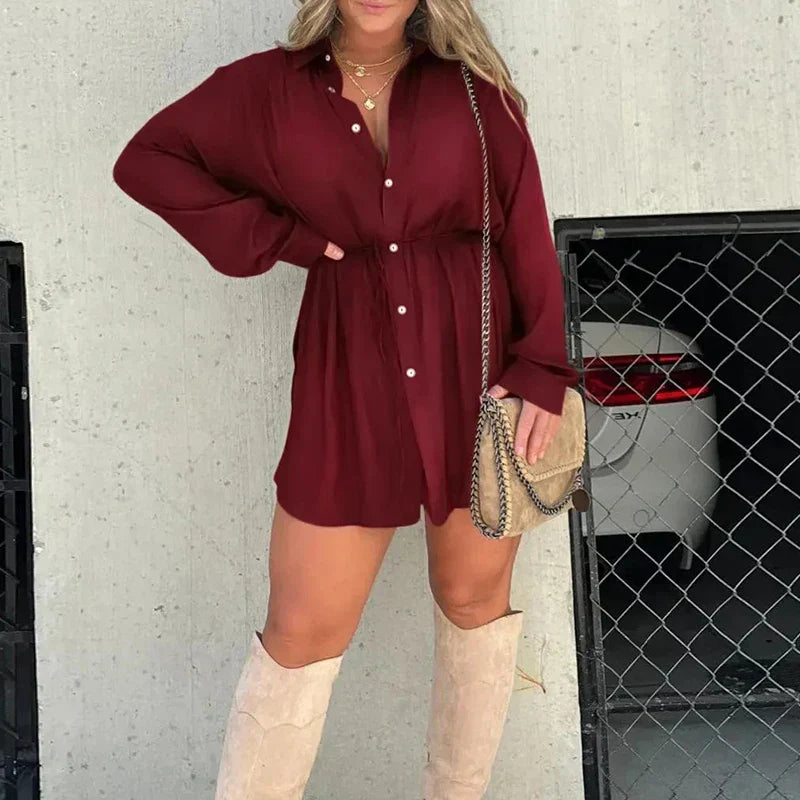 Women's Solid Color Long Sleeve Shirt Suit