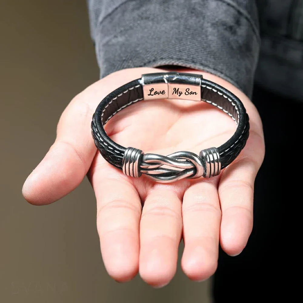 Son's Infinity Knot Bracelet Gift Set with Engraved Name