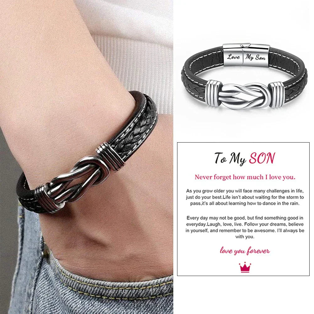 Son's Infinity Knot Bracelet Gift Set with Engraved Name