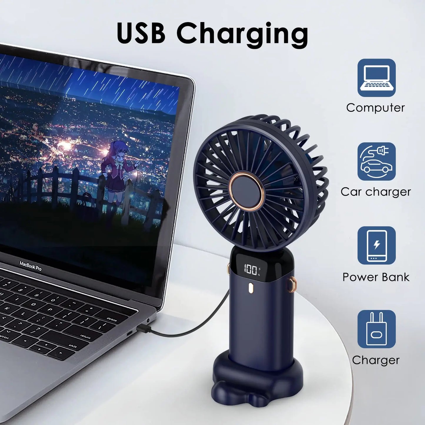 Foldable and Hangable Portable Rechargeable Mini Handheld Fan