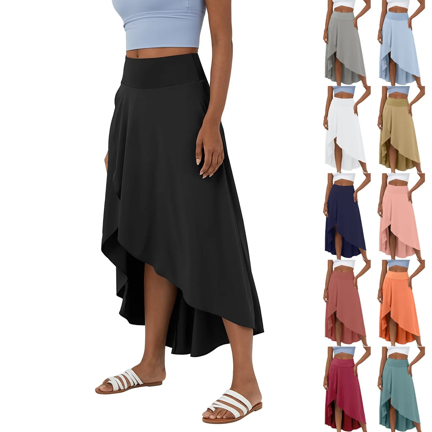 High Waisted High Low Ruffle 2-in-1 Flowy Quick Dry Casual Regular Maxi Skirt