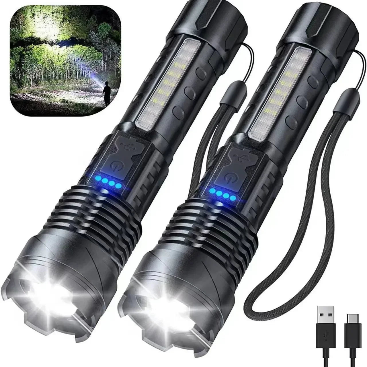 Outdoor Lighting: White Laser Flashlight with COB Side Warning Light