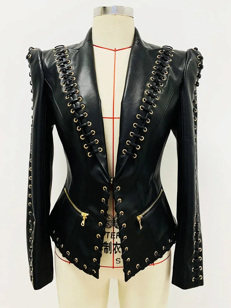 Women's Rope Lacing Leather Jacket