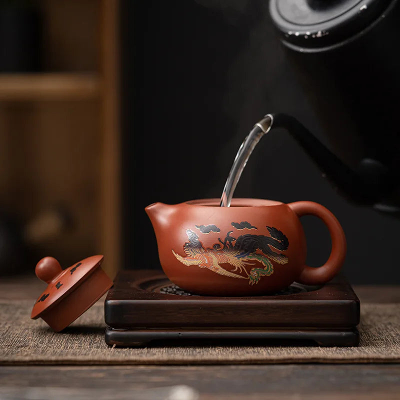 Dragon and Phoenix Purple Clay Teapot