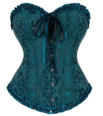 Women's Lacing Corset Top Satin Floral Boned Overbust Body Shaper Bustier
