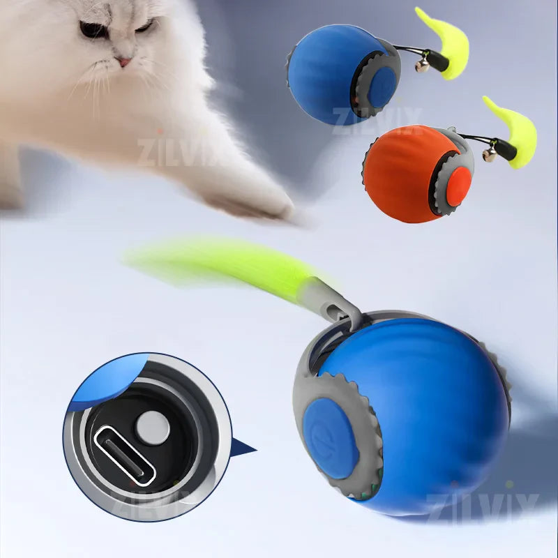 Speedy Tail 2.0 - Interactive Electric Rolling Ball with Teasing Tail – Smart Cat Toy for Indoor & Outdoor Fun