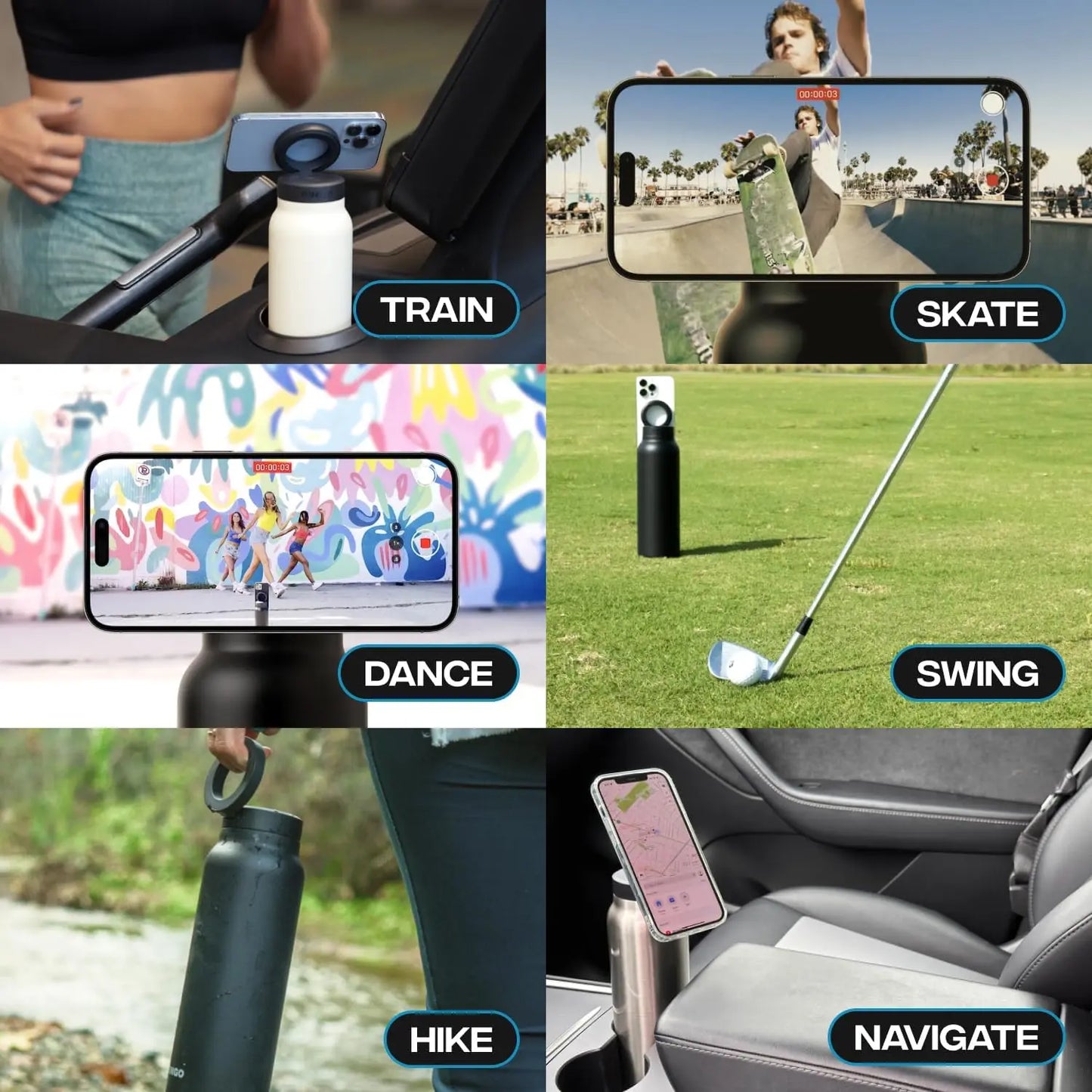 Stainless Steel Water Bottle with Magnetic Phone Holder
