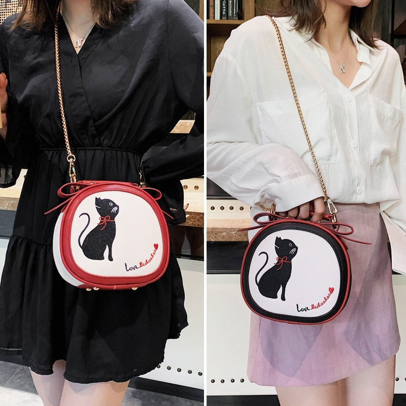 Women's Embroidery Cat Shoulder Bag - High Quality PU Leather Bag
