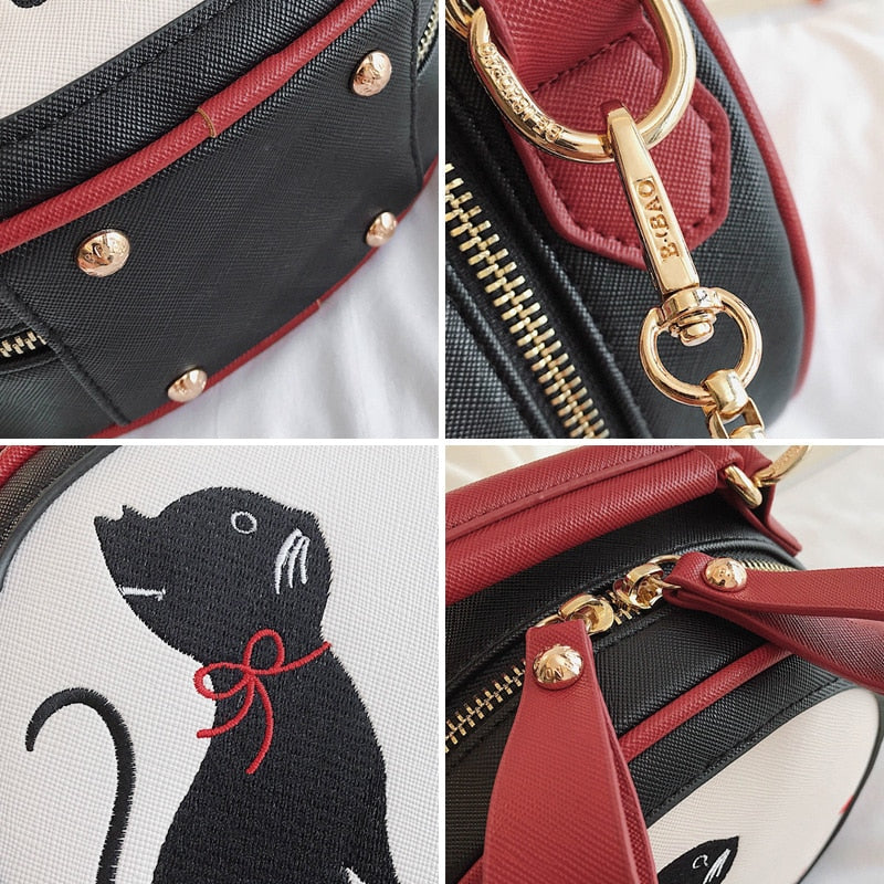 Women's Embroidery Cat Shoulder Bag - High Quality PU Leather Bag