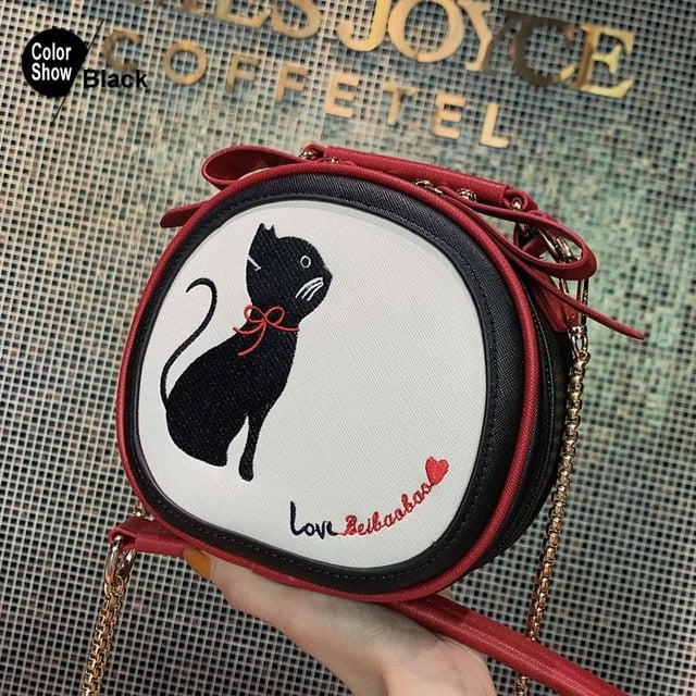 Women's Embroidery Cat Shoulder Bag - High Quality PU Leather Bag