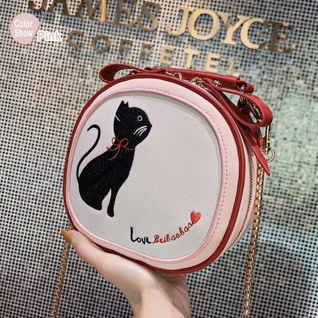 Women's Embroidery Cat Shoulder Bag - High Quality PU Leather Bag