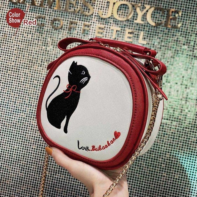 Women's Embroidery Cat Shoulder Bag - High Quality PU Leather Bag