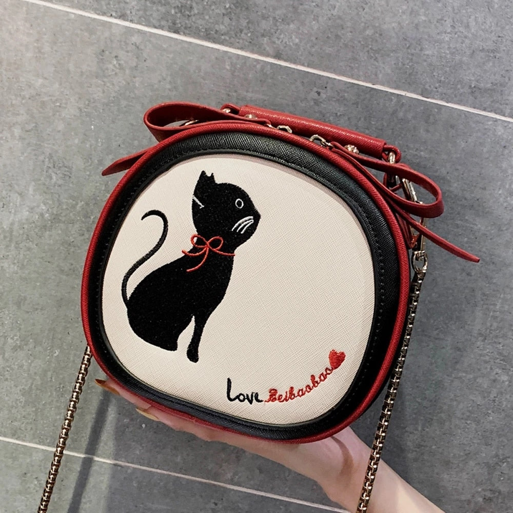 Women's Embroidery Cat Shoulder Bag - High Quality PU Leather Bag