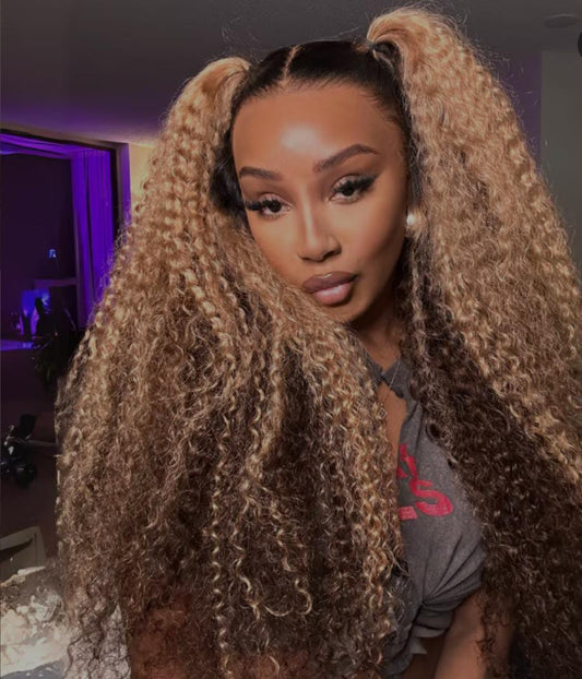 Water Wave Highlight Ombre Color Invisi Strap Snug Fit 360 Skin Lace Frontal Wig Glueless Human Hair