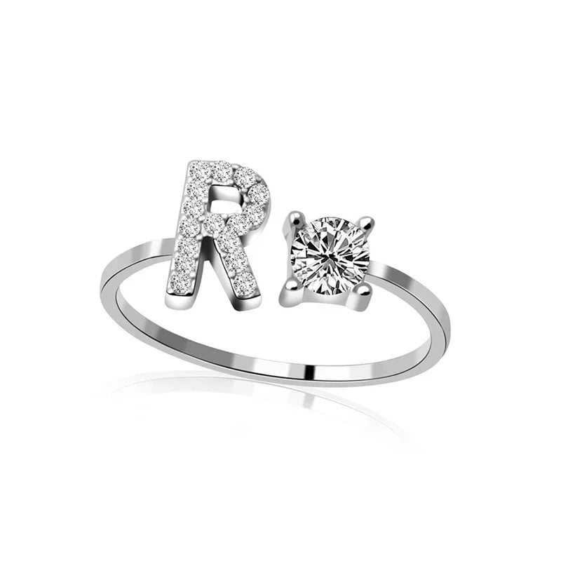 SILVER - ADJUSTABLE RING "Initial Touch" + ROSE CASE