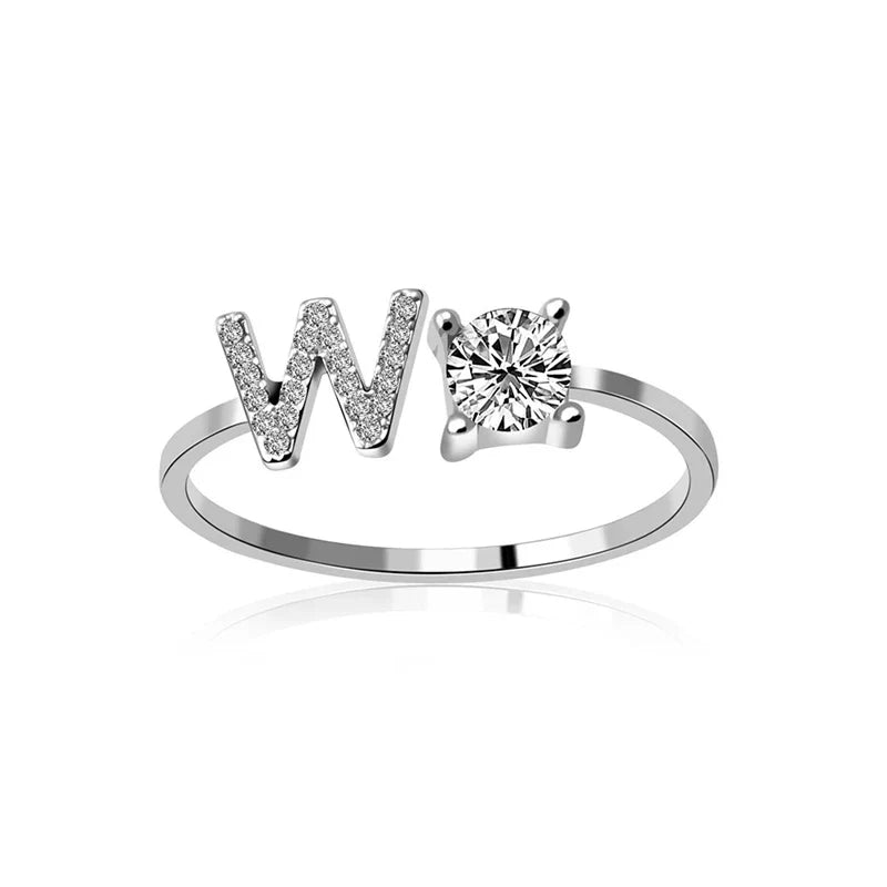 SILVER - ADJUSTABLE RING "Initial Touch" + ROSE CASE