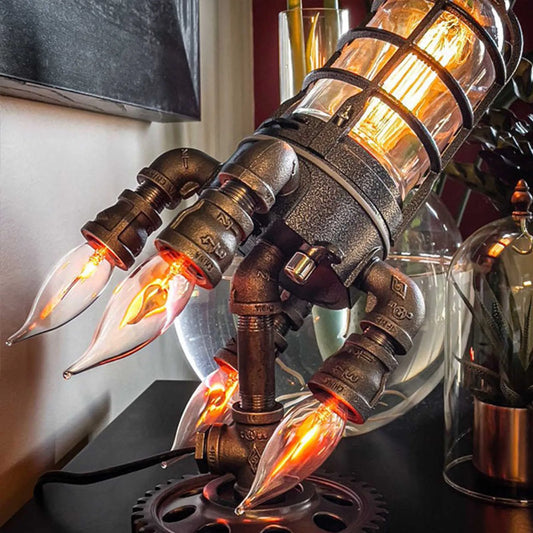 Steampunk Rocket Desk Lamp – Vintage Industrial Night Light