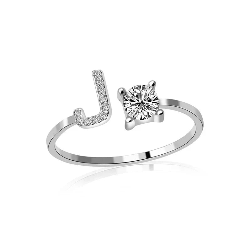 SILVER - ADJUSTABLE RING "Initial Touch" + ROSE CASE