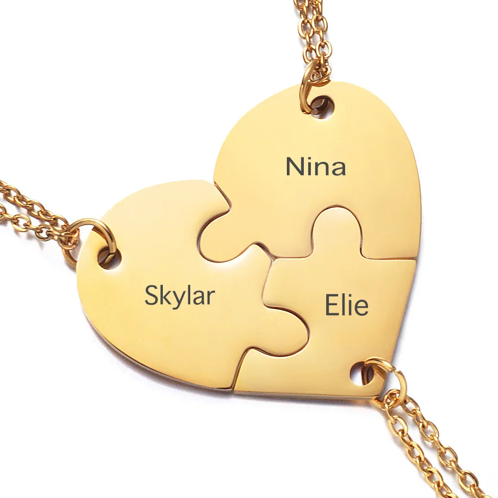 Friendship Puzzle Hearts -Personalized Heart pendant puzzle necklace, Gift For Friend/Family
