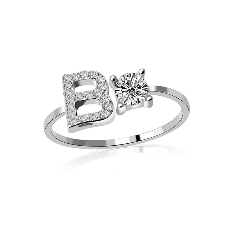 SILVER - ADJUSTABLE RING "Initial Touch" + ROSE CASE