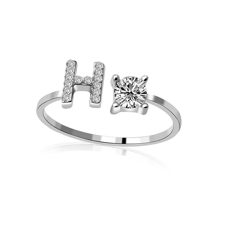 SILVER - ADJUSTABLE RING "Initial Touch" + ROSE CASE