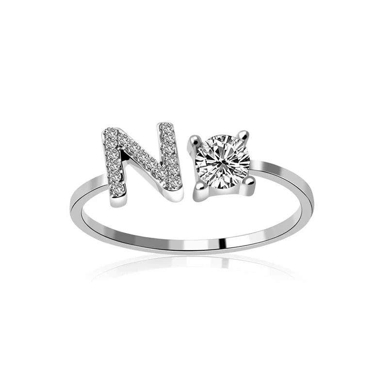 SILVER - ADJUSTABLE RING "Initial Touch" + ROSE CASE
