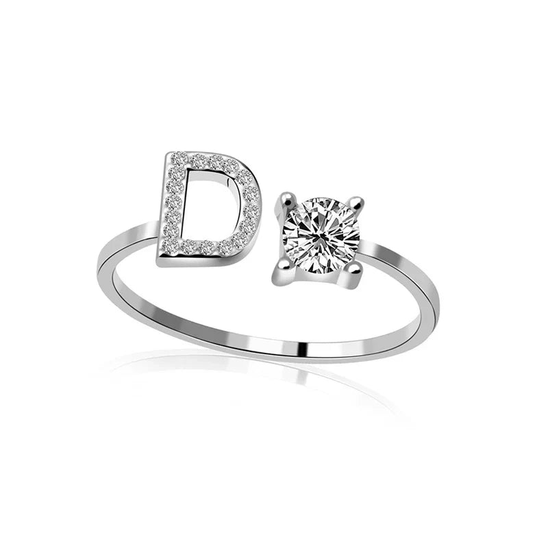 SILVER - ADJUSTABLE RING "Initial Touch" + ROSE CASE