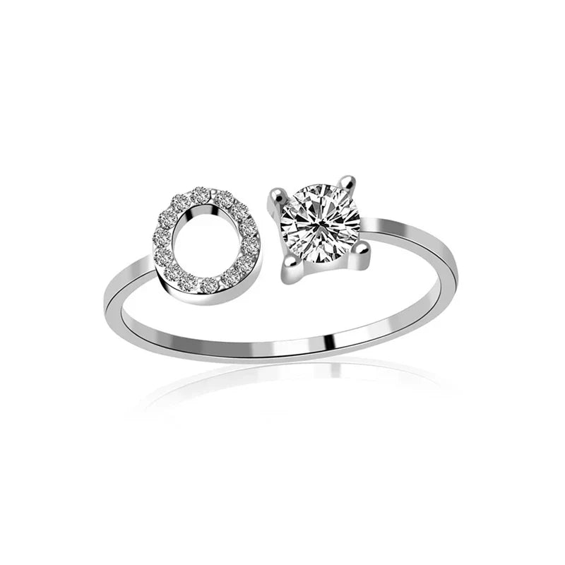 SILVER - ADJUSTABLE RING "Initial Touch" + ROSE CASE