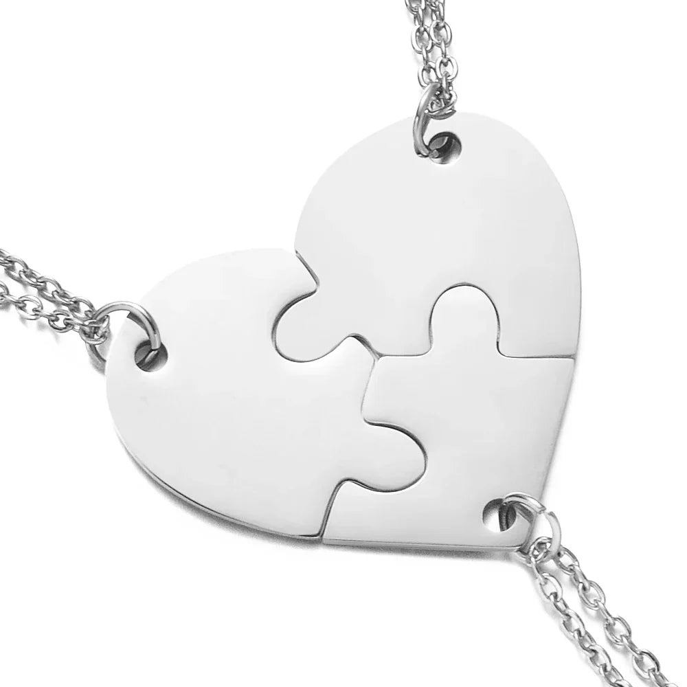 Friendship Puzzle Hearts -Personalized Heart pendant puzzle necklace, Gift For Friend/Family