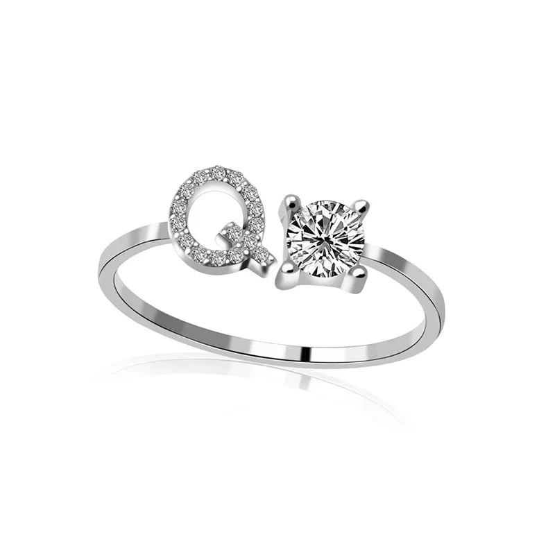 SILVER - ADJUSTABLE RING "Initial Touch" + ROSE CASE