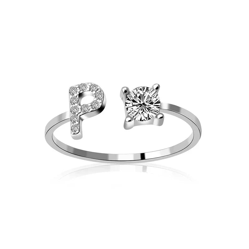 SILVER - ADJUSTABLE RING "Initial Touch" + ROSE CASE