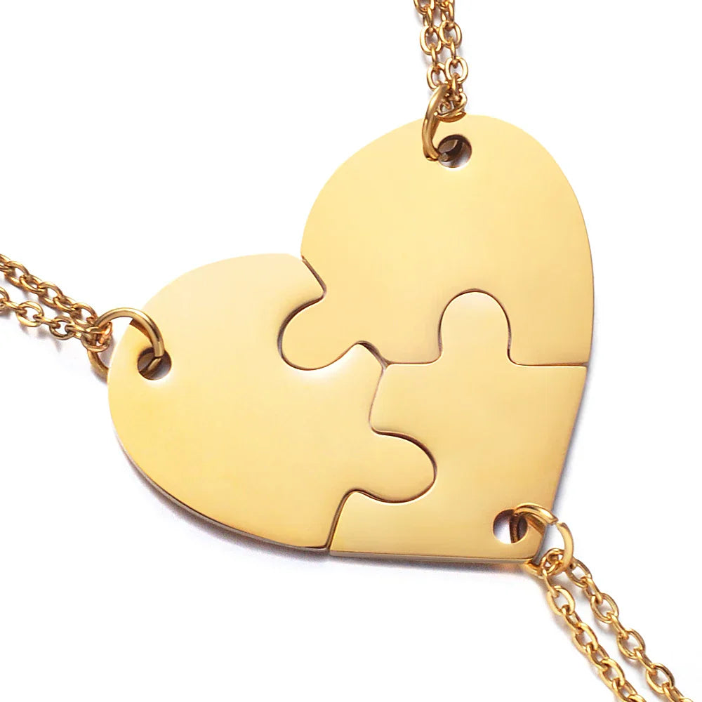 Friendship Puzzle Hearts -Personalized Heart pendant puzzle necklace, Gift For Friend/Family