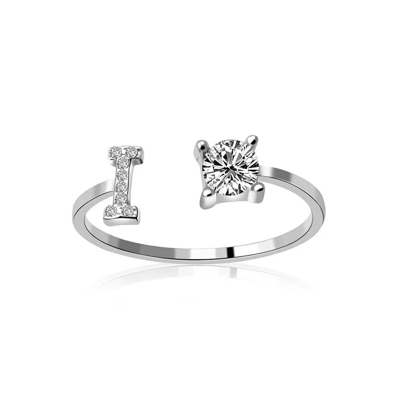 SILVER - ADJUSTABLE RING "Initial Touch" + ROSE CASE