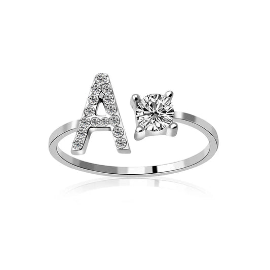 SILVER - ADJUSTABLE RING "Initial Touch" + ROSE CASE