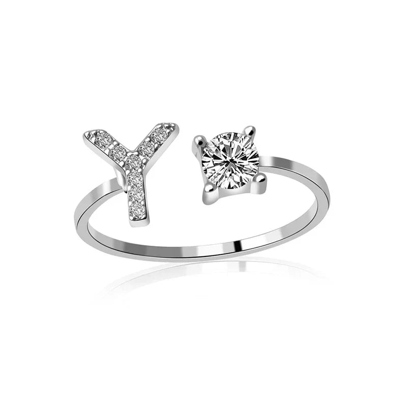 SILVER - ADJUSTABLE RING "Initial Touch" + ROSE CASE