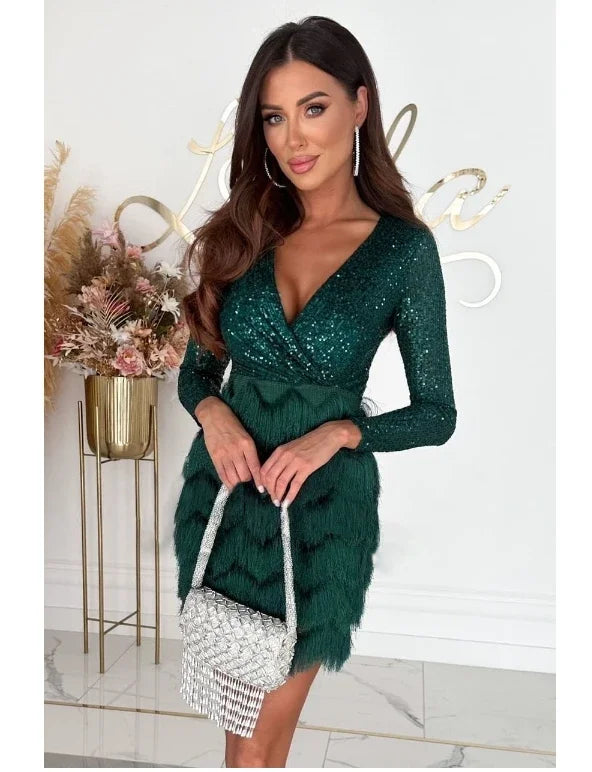 ✨New Arrival✨Sequined Patchwork Layered Fringed Mini Dress