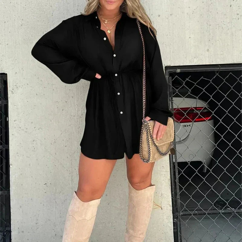 Women's Solid Color Long Sleeve Shirt Suit