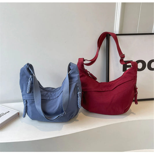 Women's Fashion Plain Color Nylon Crossbody Bag